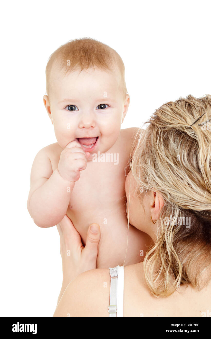Mother with her child on white background Stock Photo - Alamy