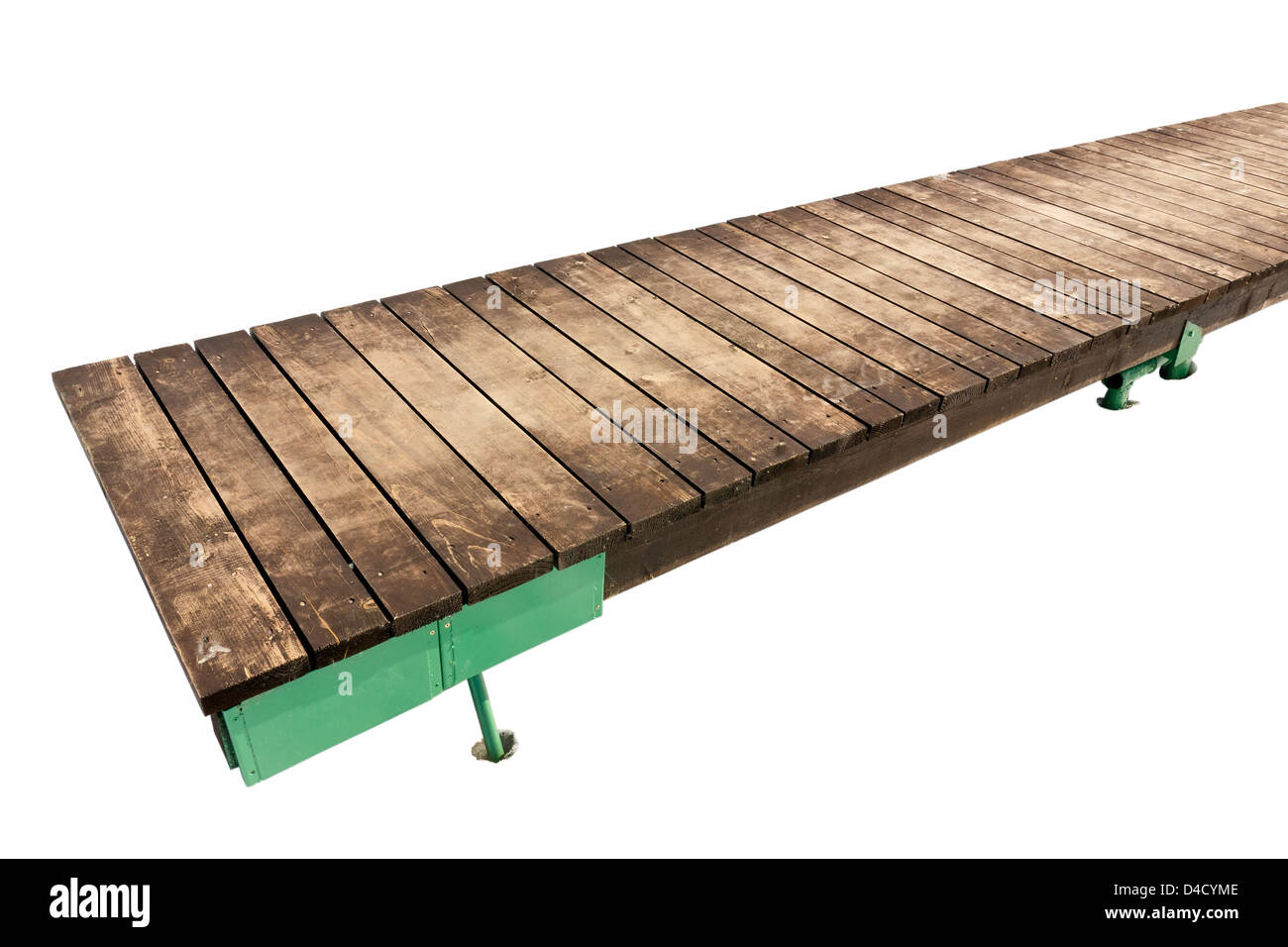 Small rural wooden bridge - planked footway. Isolated with patch. Selective focus Stock Photo