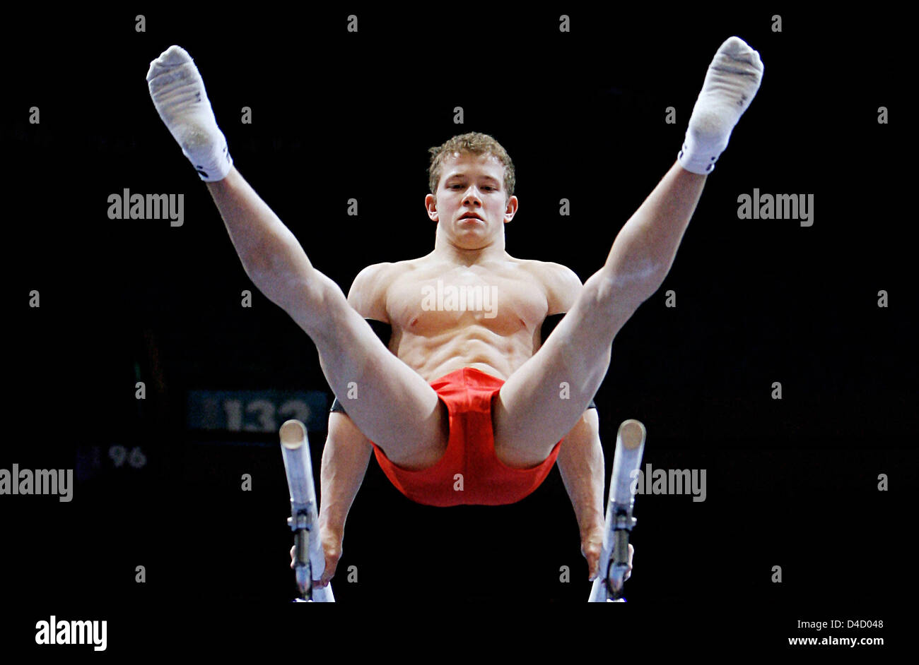 German Gymnast Fabian Hambuechen Practises On The Parallel Bars