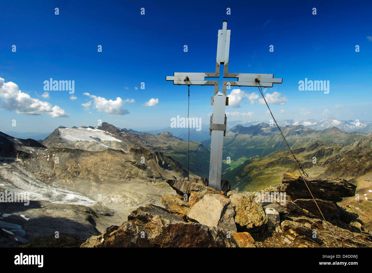 Summit cross on the Lenkstein, Rieserferner-Ahrn Nature Park, South Tyrol, Italy Stock Photo