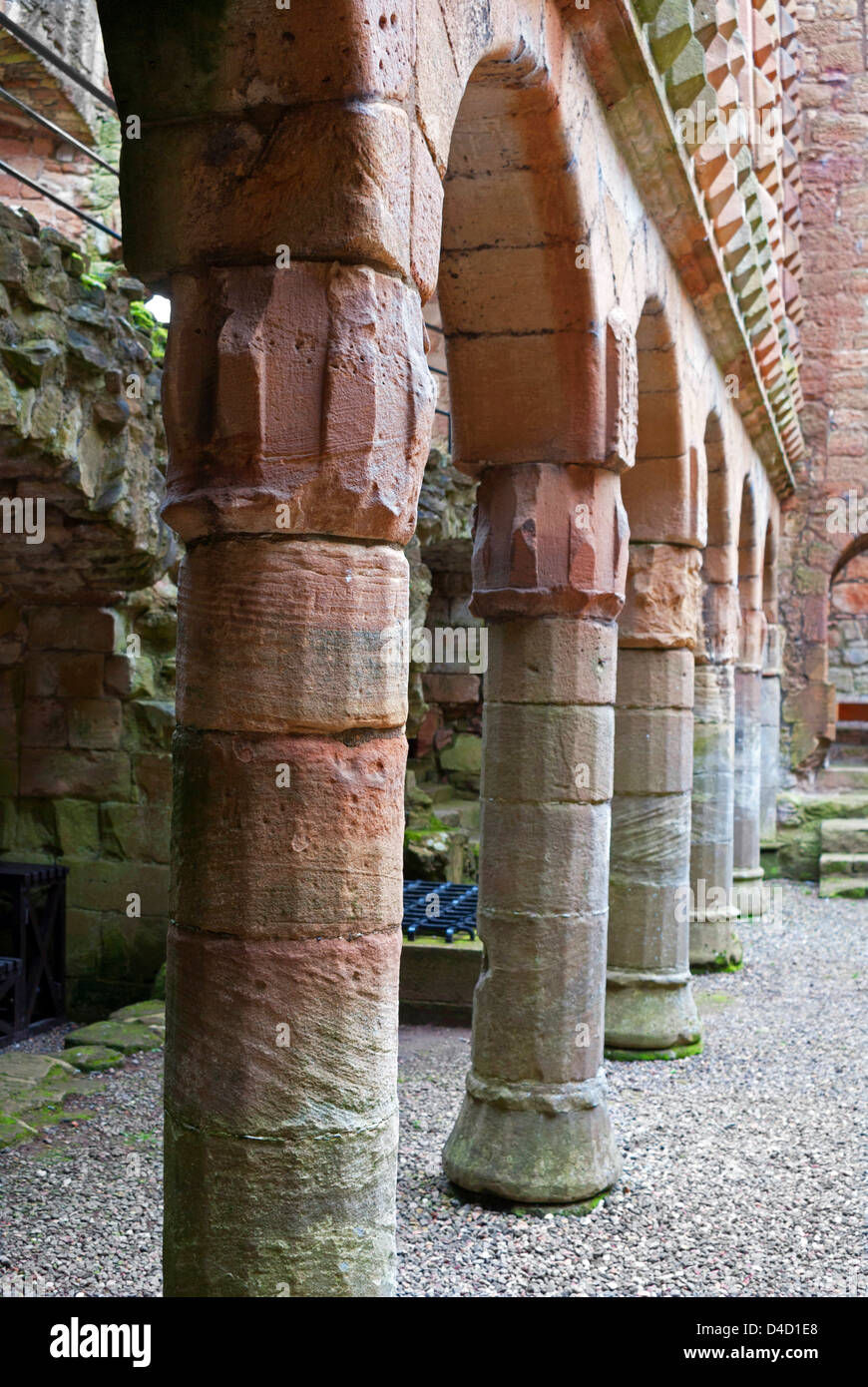 Pillars inside Crichton Castle, Pathhead, Midlothian, near Edinburgh in
