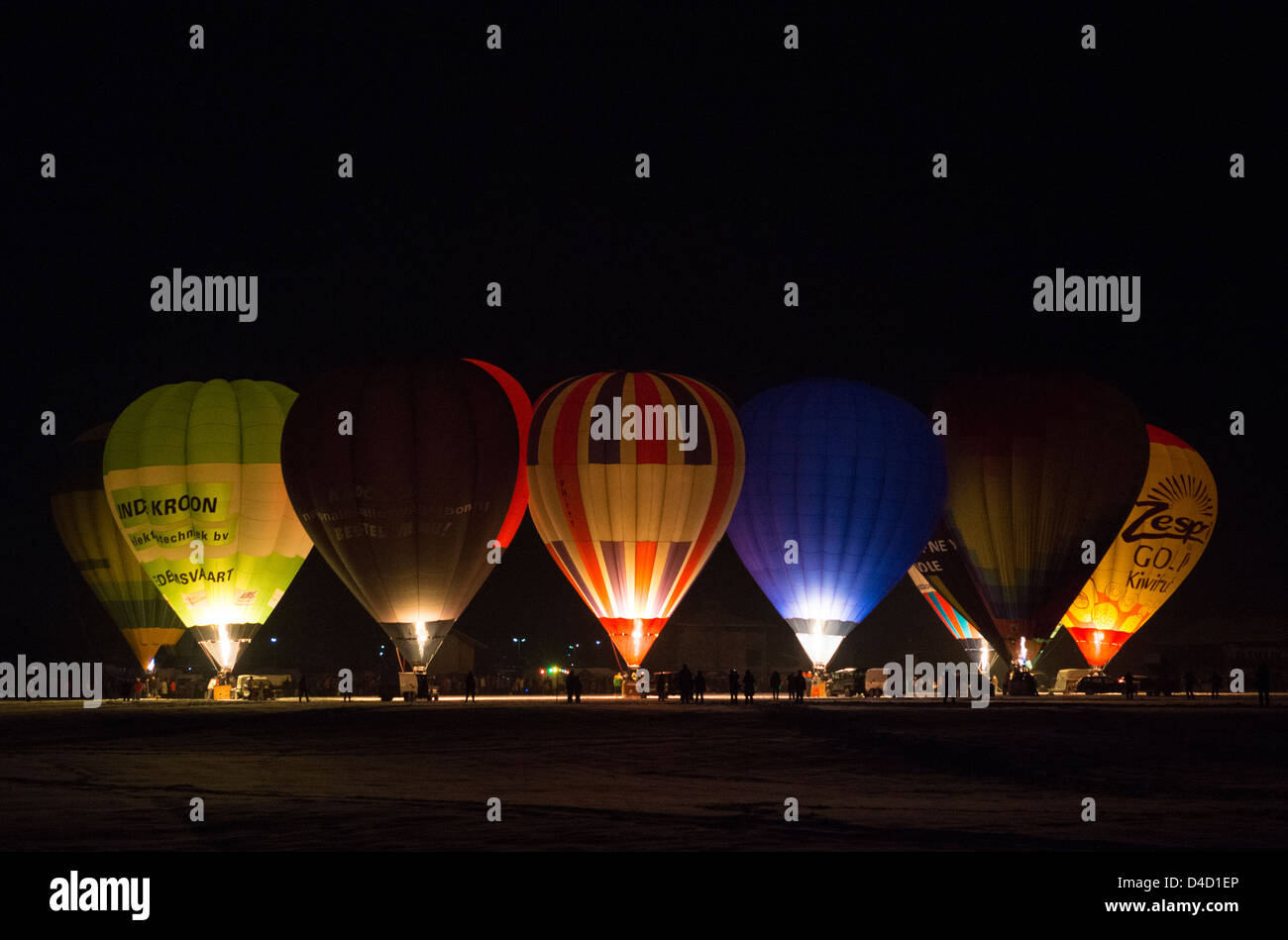 Hot air balloons, balloon glow in winter Stock Photo