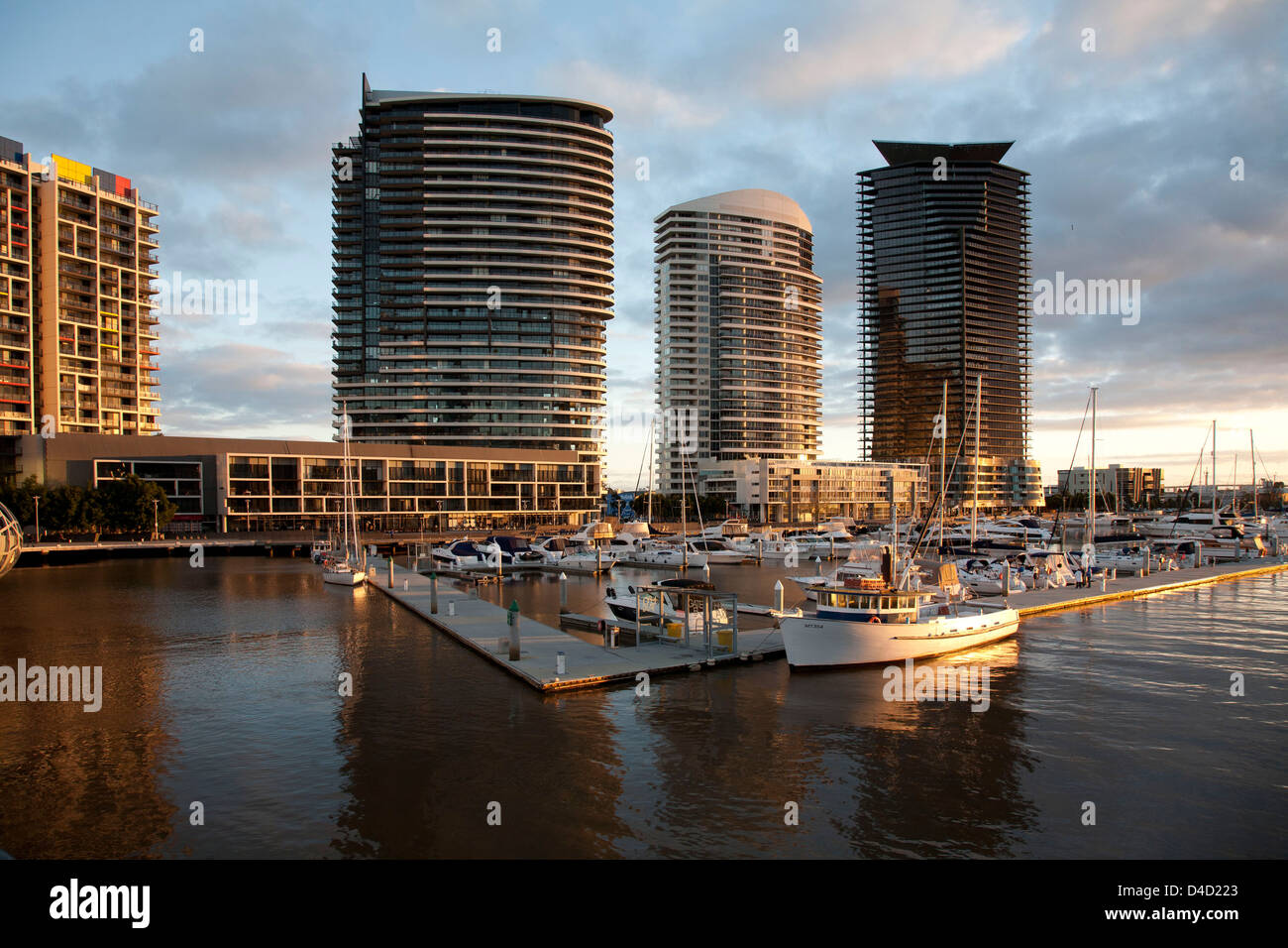 Twilight sunset image of Victoria Harbour Marina surrounded by high