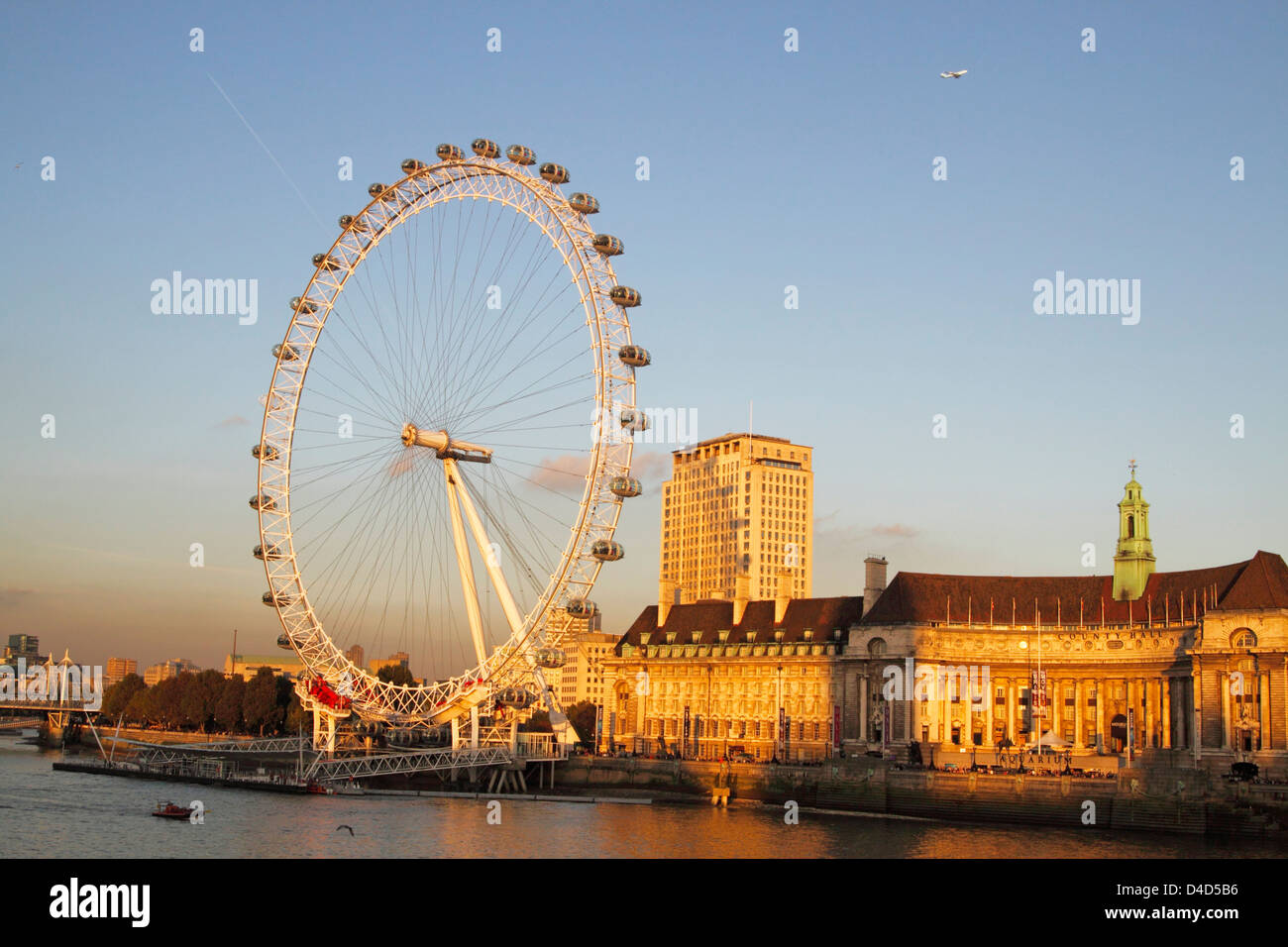 View above River Thames to Millenium Wheel, London, UK Stock Photo