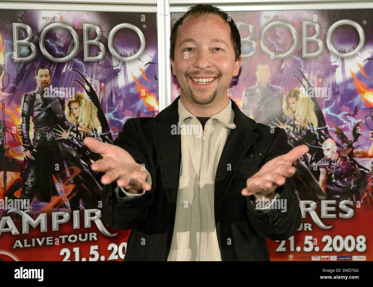 Musician DJ BoBo strikes a pose at a press conference on his Germany tour  'Vampires Alive', in Cologne, Germany, 27 March 2008. DJ BoBo will play at  the Koelnarena on 21 May