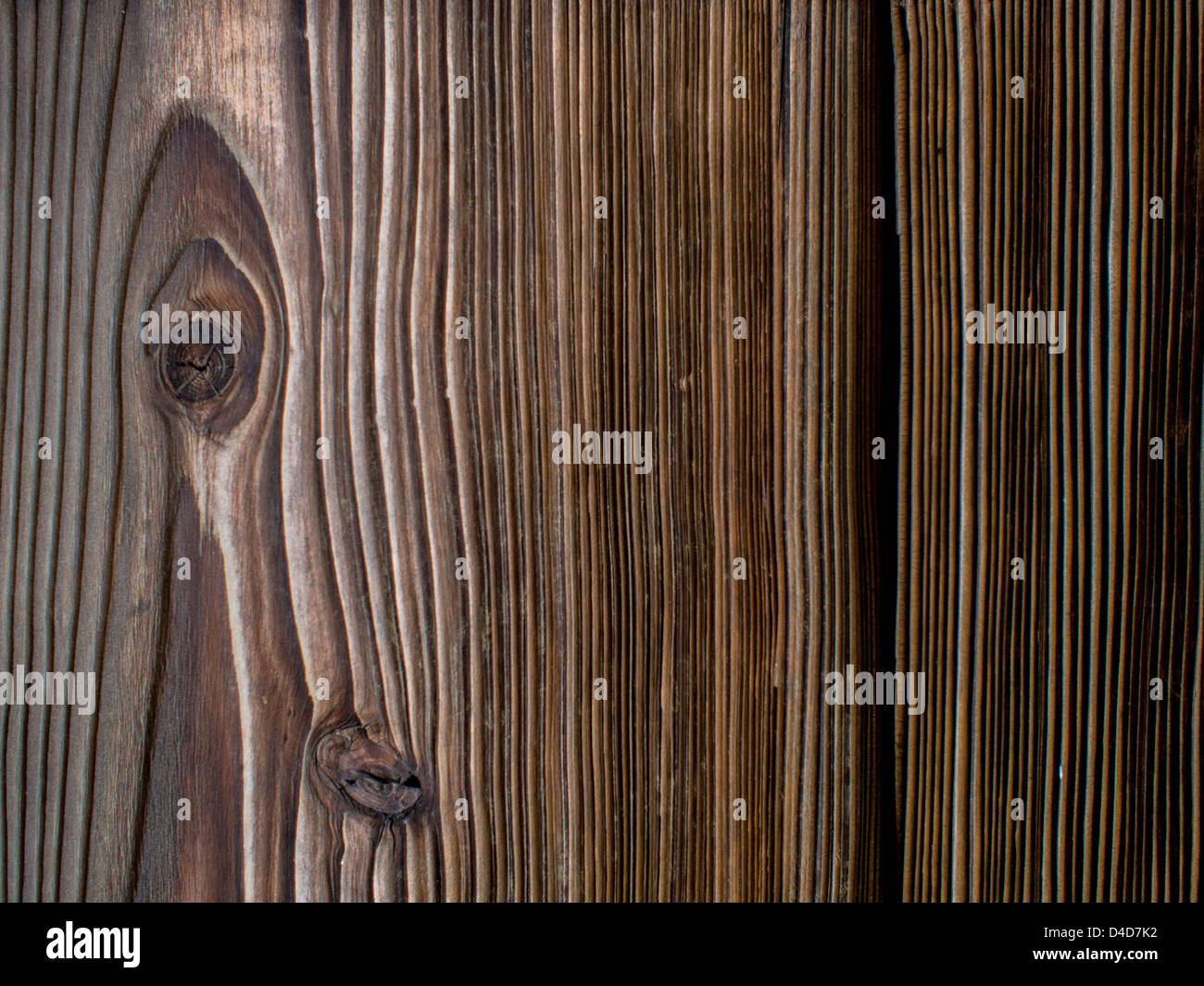 Natural abstract patterns of tree growth rings in wood boards on an old temple. Stock Photo