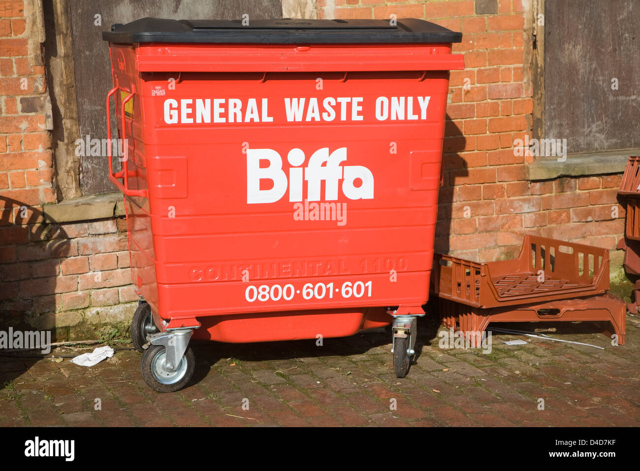Red Biffa general waste container bin, UK Stock Photo