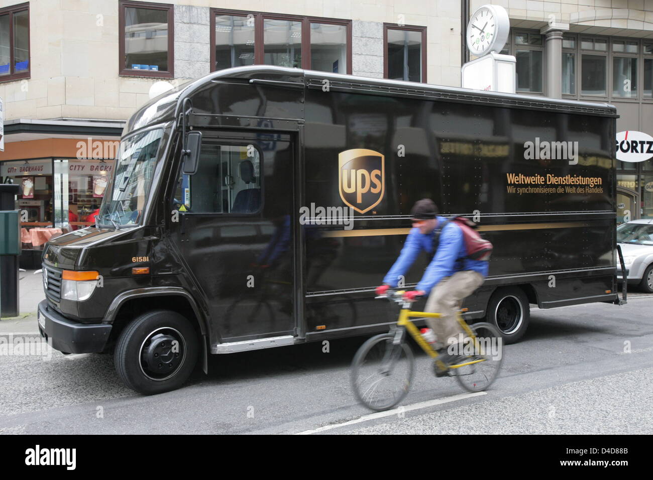 A delivery van of UPS pictured in downtown Hamburg, Germany, 28 March