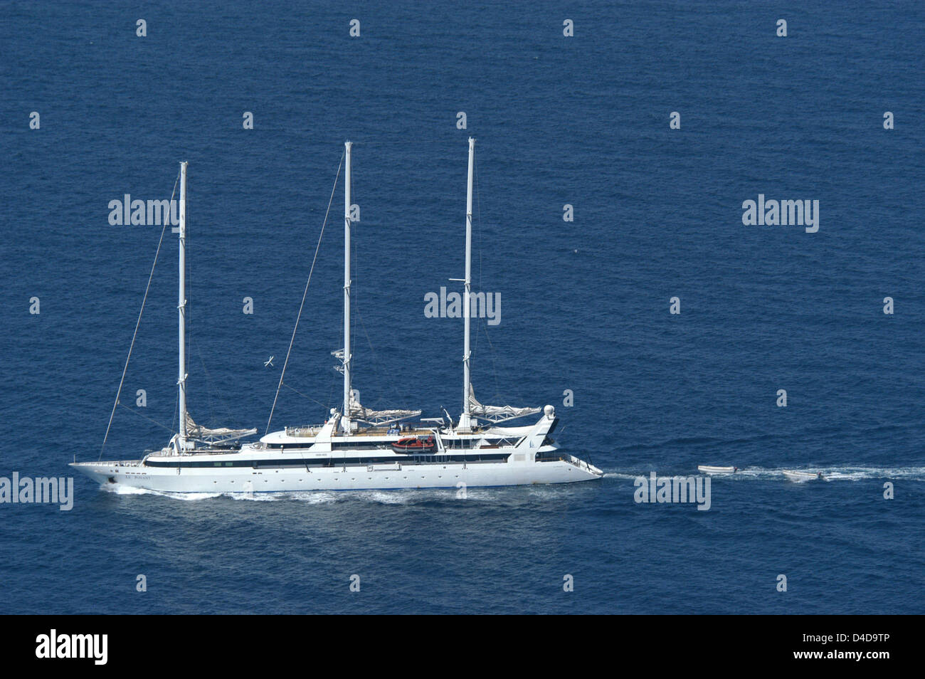 The handout photo made available by the French Ministry of Defence shows the hijacked French luxury yacht 'Le Ponant' off the coast of Somalia, 5 April 2008. The yacht anchored off the city of Eyl in Puntland, northern Somalia on Sunday evening, 6th April 2008. French special forces are supposed to be ready for action in neighbouring Dschibuti. Photo: French Ministry of Defence Stock Photo