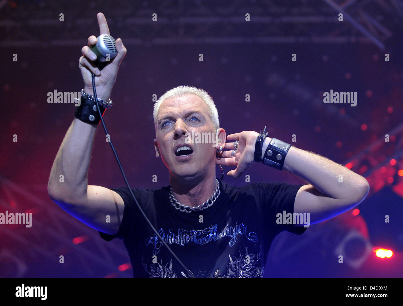 H.P. Baxxter, frontman of the German techno band Scooter, performs at the  concert at Columbiahalle in Berlin, Germany, 06 April 2008. In August 2007,  Scooter had their 20th top ten hit in