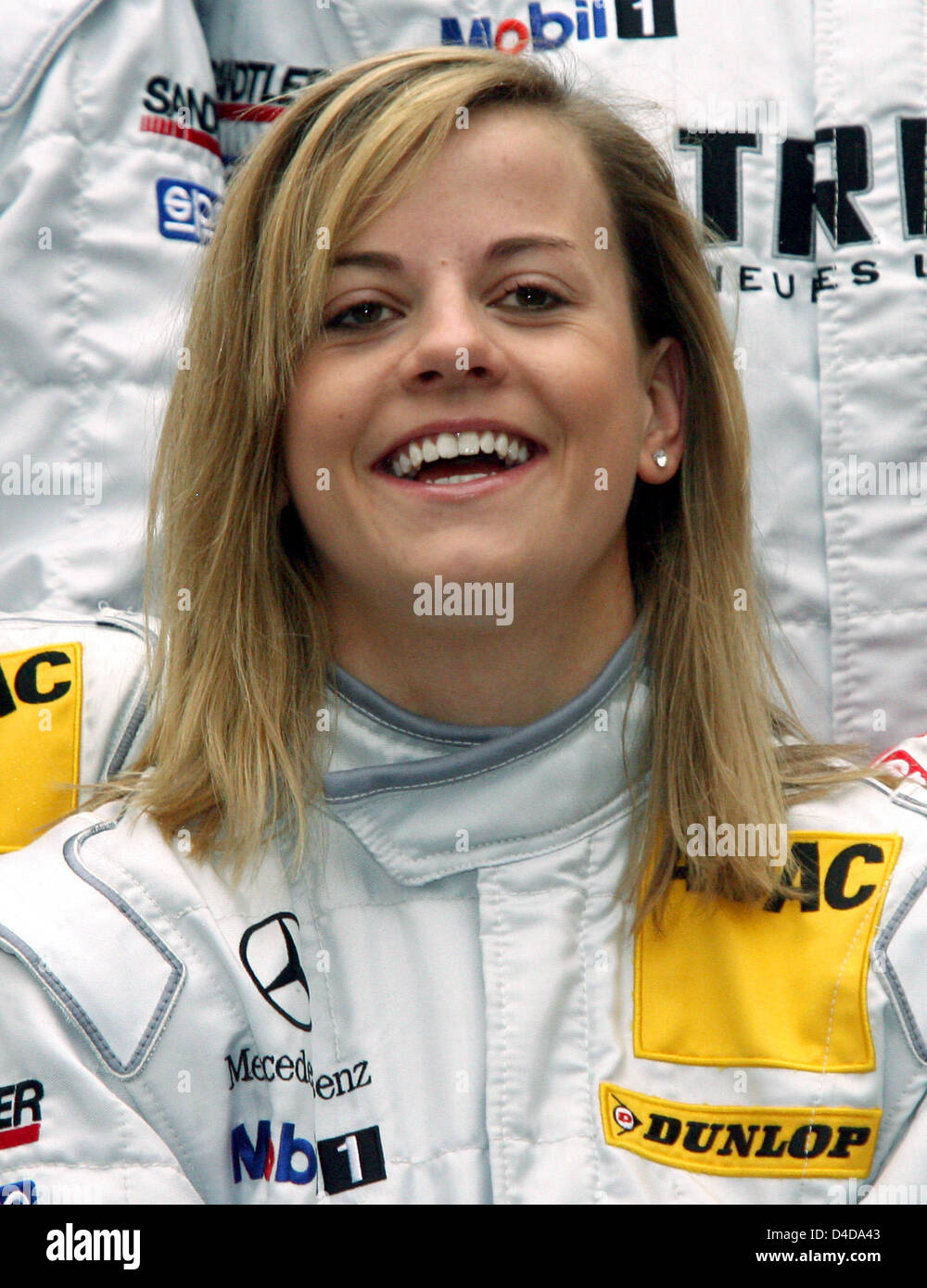 The British DTM driver Susie Stoddart (AMG Mercedes) is pictured at the drivers' presentation in Duesseldorf, Gerrmany, 06 April 2008. Photo: Roland Weihrauch Stock Photo