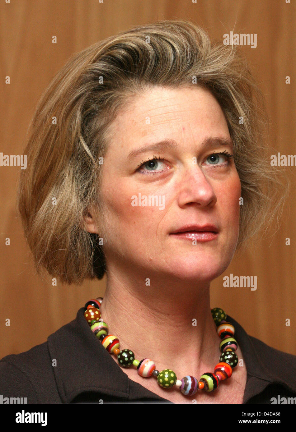 Delphine Boel is pictured during the presentation of her book 'De navelstreng doorknippen' ('To cut the umbilical cord') in Bruxelles, Belgium, 09 April 2008. She claims to be the daughter of Albert II of Belgium and Sybille, Baroness de Selys Longchamps. Although King Albert does not acknowledge her as his daughter, Boel's paternity link with the King is often reported as a fact b Stock Photo