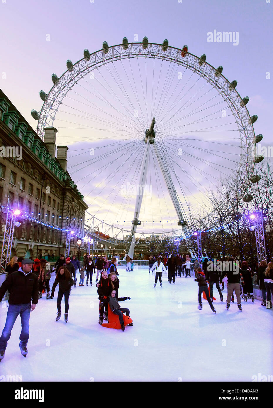 The London Eye Ice Rink on The South Bank of River Thames Stock Photo