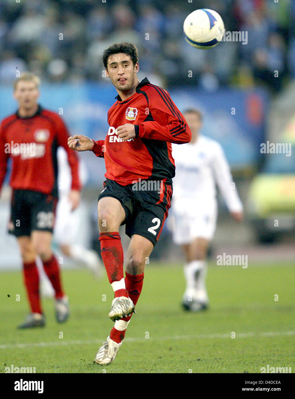 Leverkusen's Karim Haggui delivers the ball in the UEFA Cup quarter-finals' 2nd leg Zenit St. Petersburg v Bayer 04 Leverkusen at Petrovsky stadium of St. Petersburg, Russia, 10 April 2008. Leverkusen won the leg 1-0, but Zenit moves up to semi-finals with a 4-2 win on aggregate. Photo: Rolf Vennebernd Stock Photo