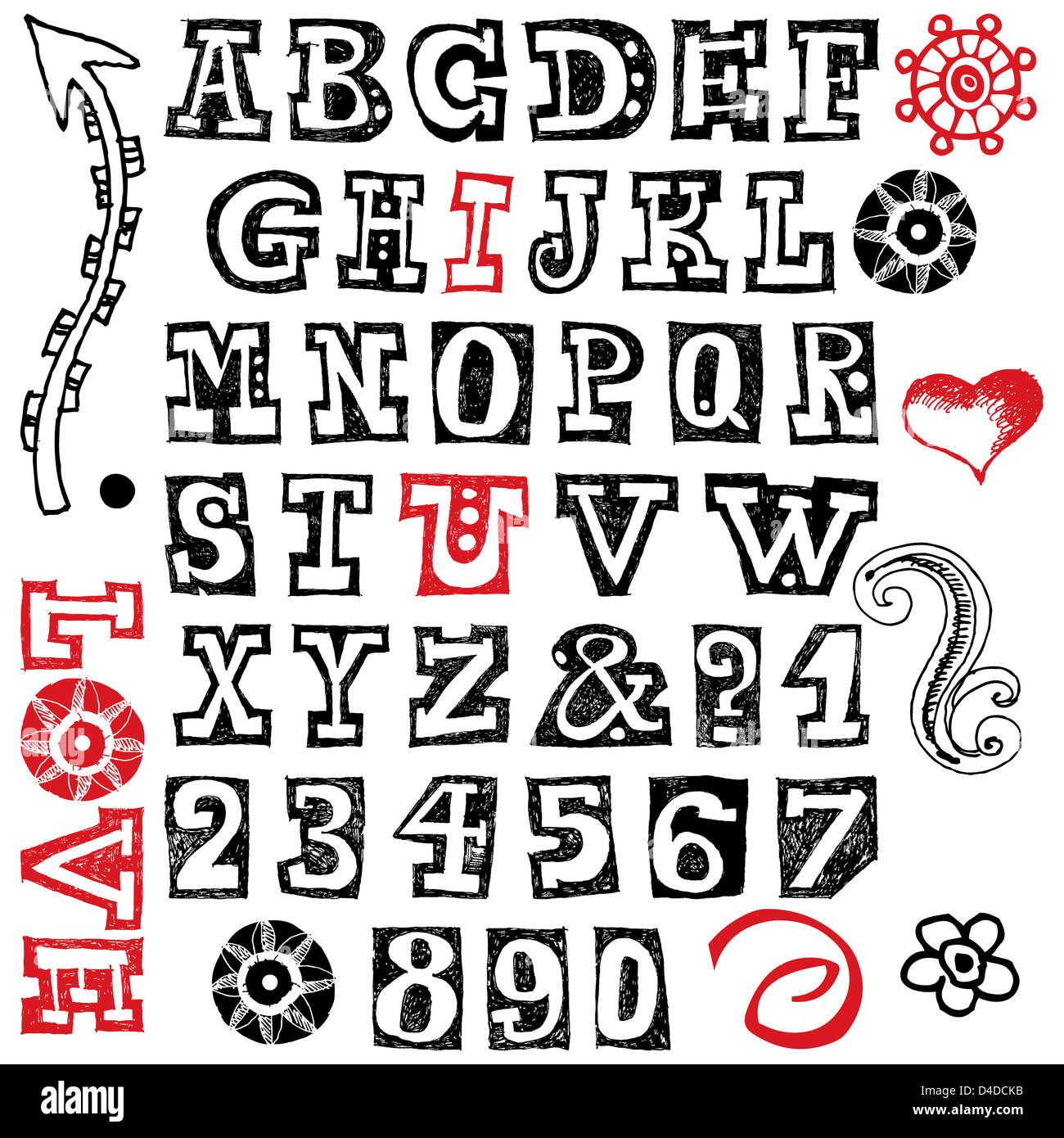 hand drawn alphabet isolated on white background Stock Photo - Alamy
