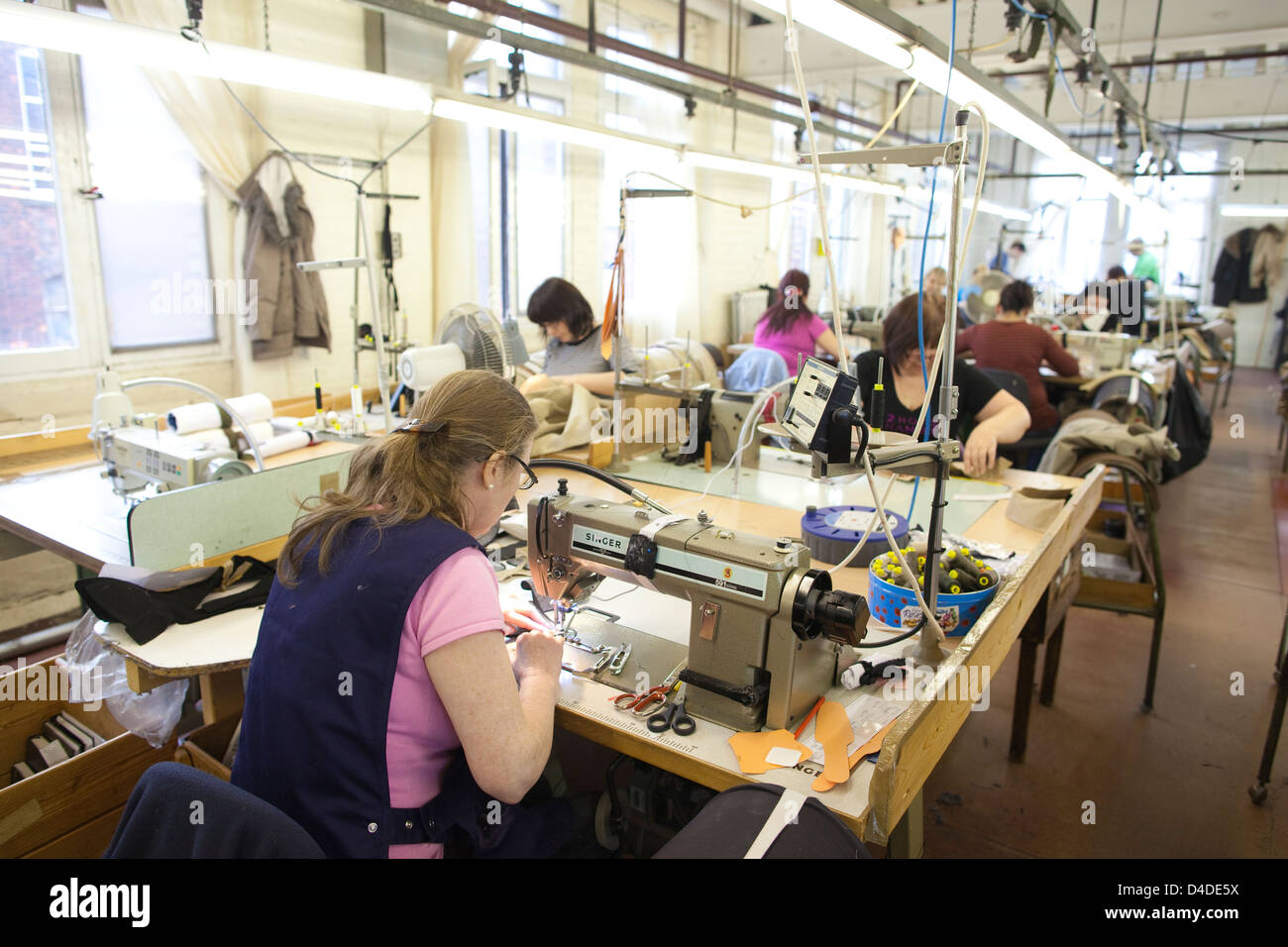 Factory floor at British clothes manufacturer Private White V.C. in Salford, Manchester, England, UK Stock Photo