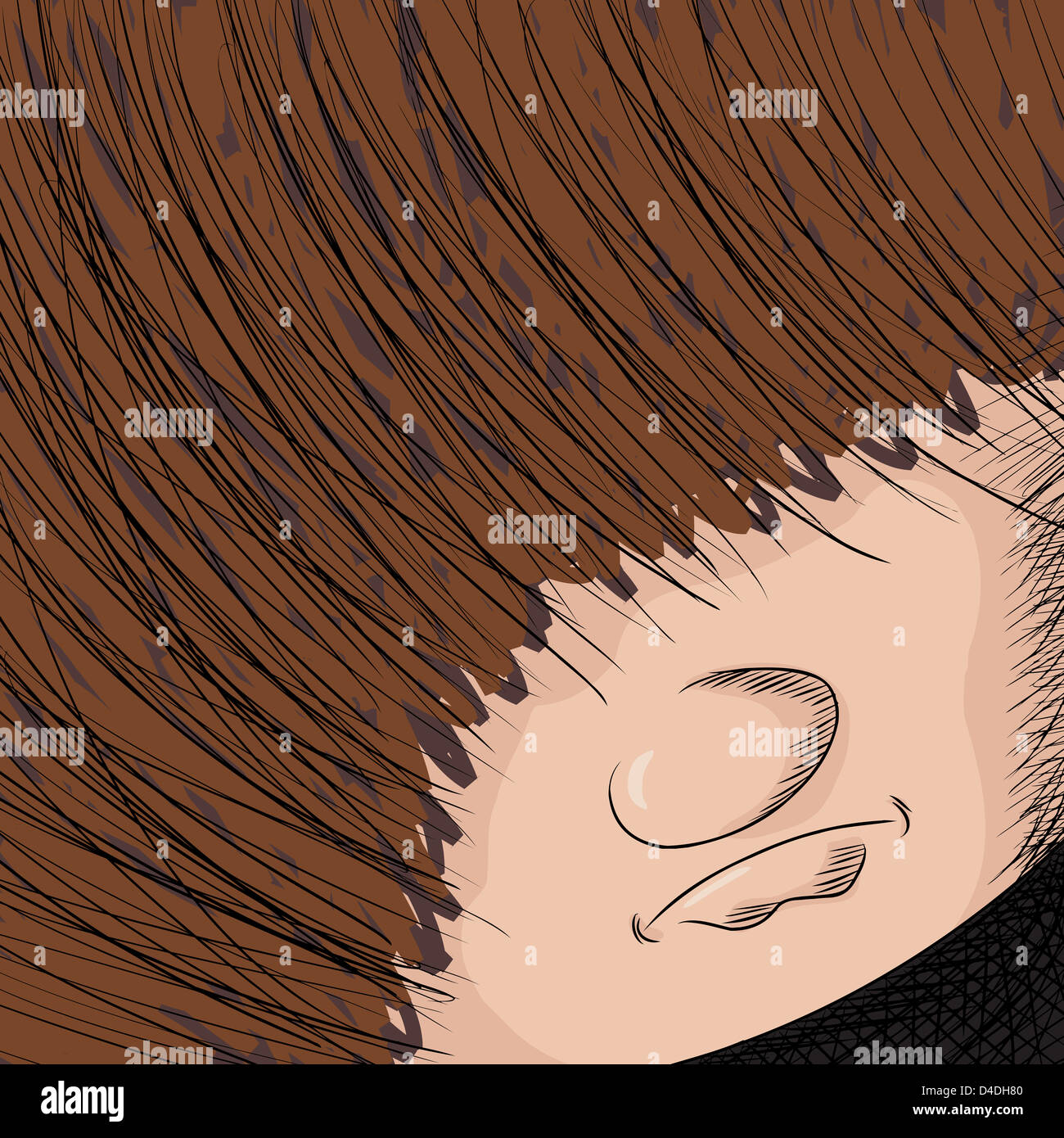 Close up cartoon of person with hair covering his eyes Stock Photo - Alamy