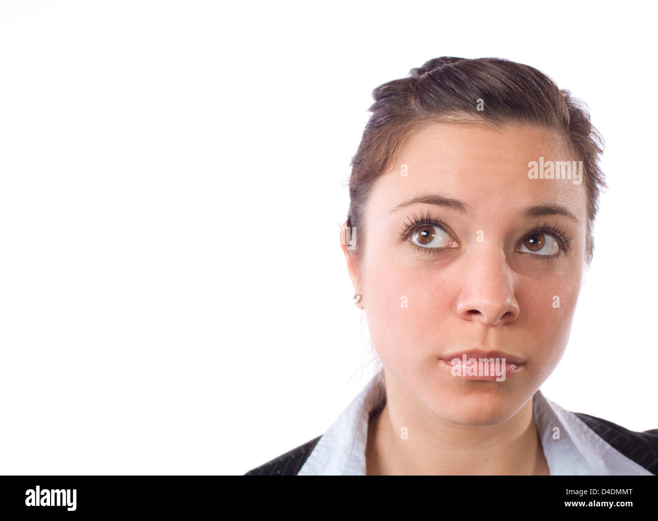 Womans eyes looking up isolated on white Stock Photo Alamy