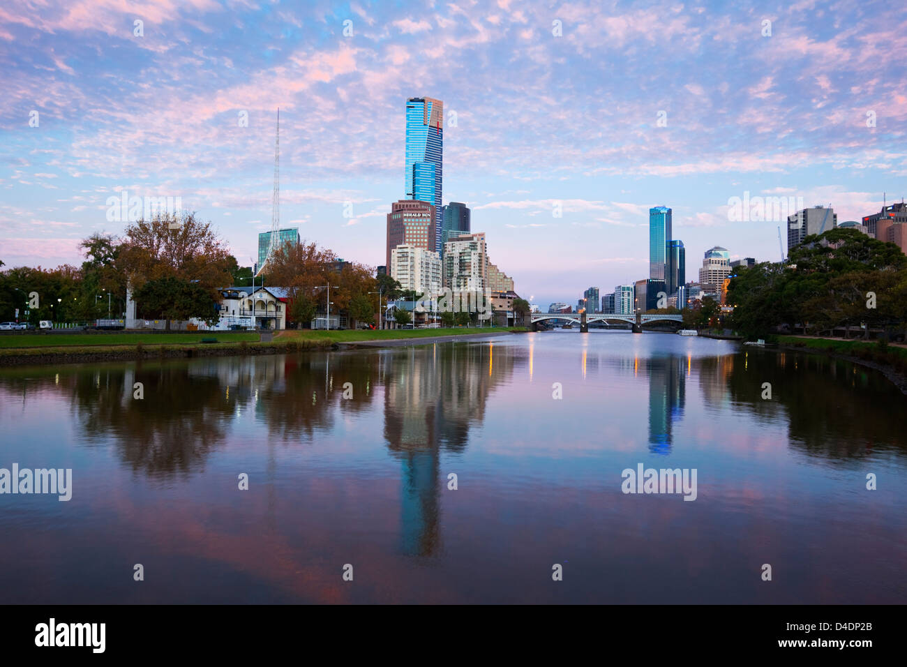 View across Yarra River to city skyline at twilght. Melbourne, Victoria, Australia Stock Photo