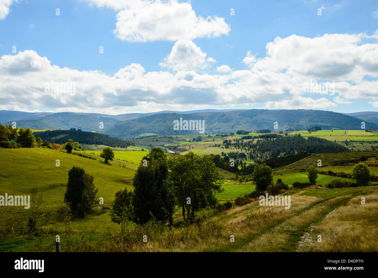 View towards Mont Lozère from near les Alpiers de Bleymard on the Robert Louis Stevenson Trail in the Cévennes, Lozère, France Stock Photo