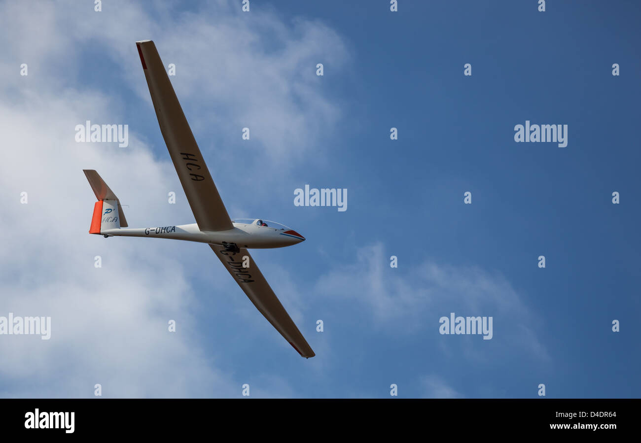 Glider in the sky above the Midland Gliding Club on the Long Mynd, near