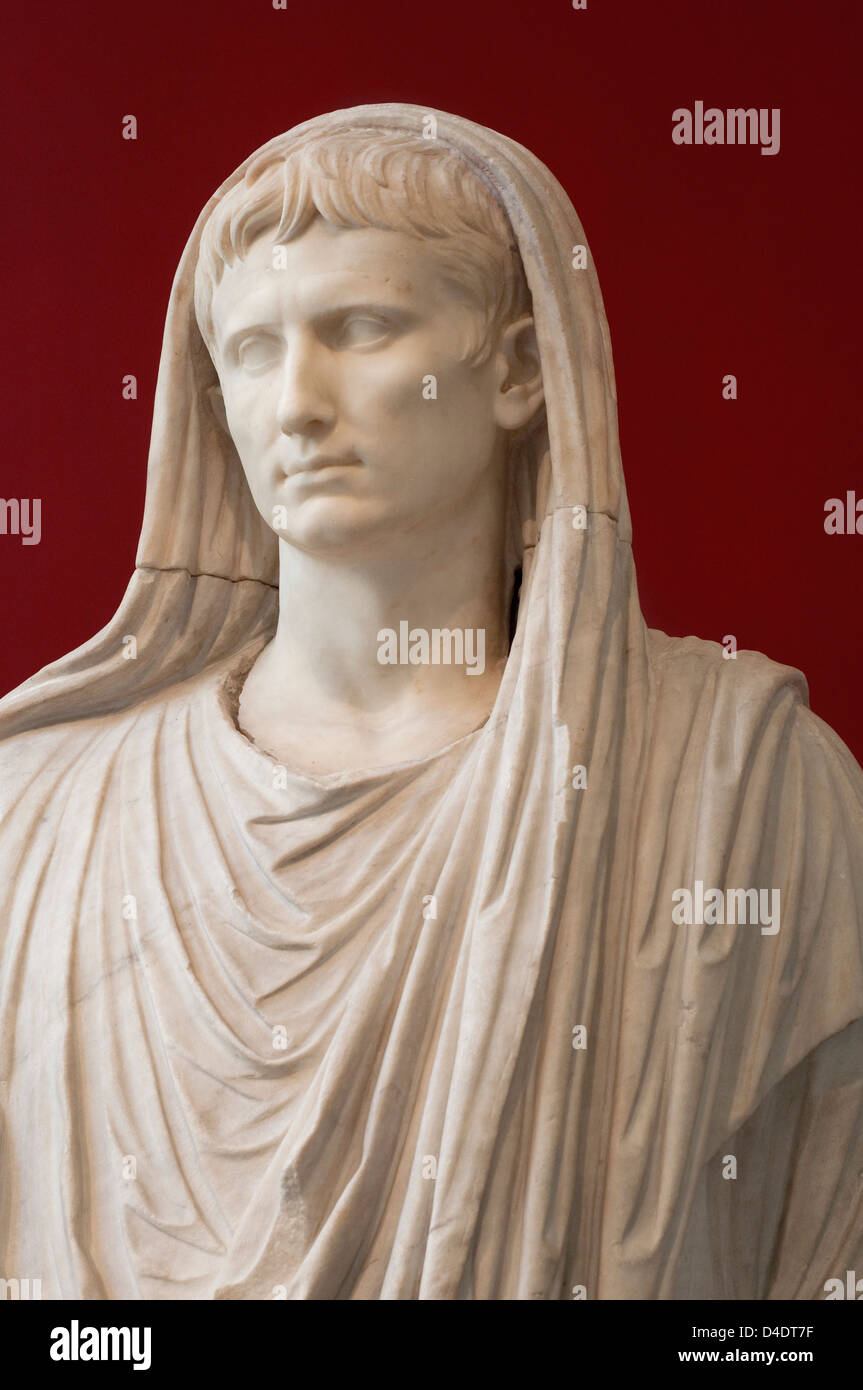 Italy, Lazio, Rome, Massimo Palace National Museum, Marble Statue, Emperor Gaius Julius Caesar Augustus in Pontifical dress Stock Photo
