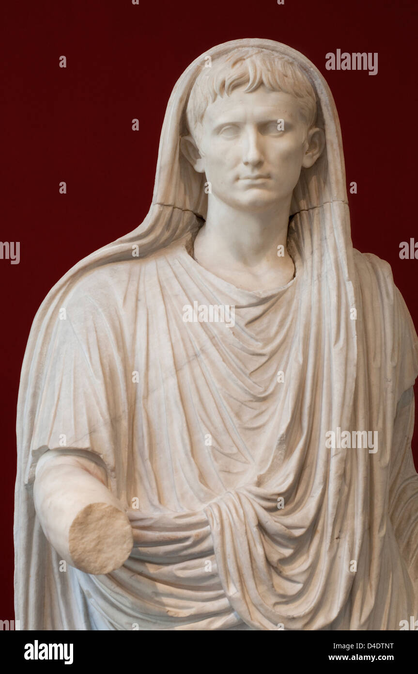 Italy, Lazio, Rome, Massimo Palace National Museum, Marble Statue, Emperor Gaius Julius Caesar Augustus in Pontifical dress Stock Photo