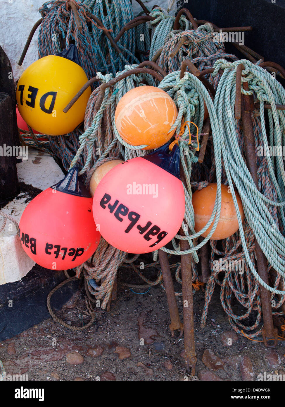 Fishing gear on the quayside Stock Photo