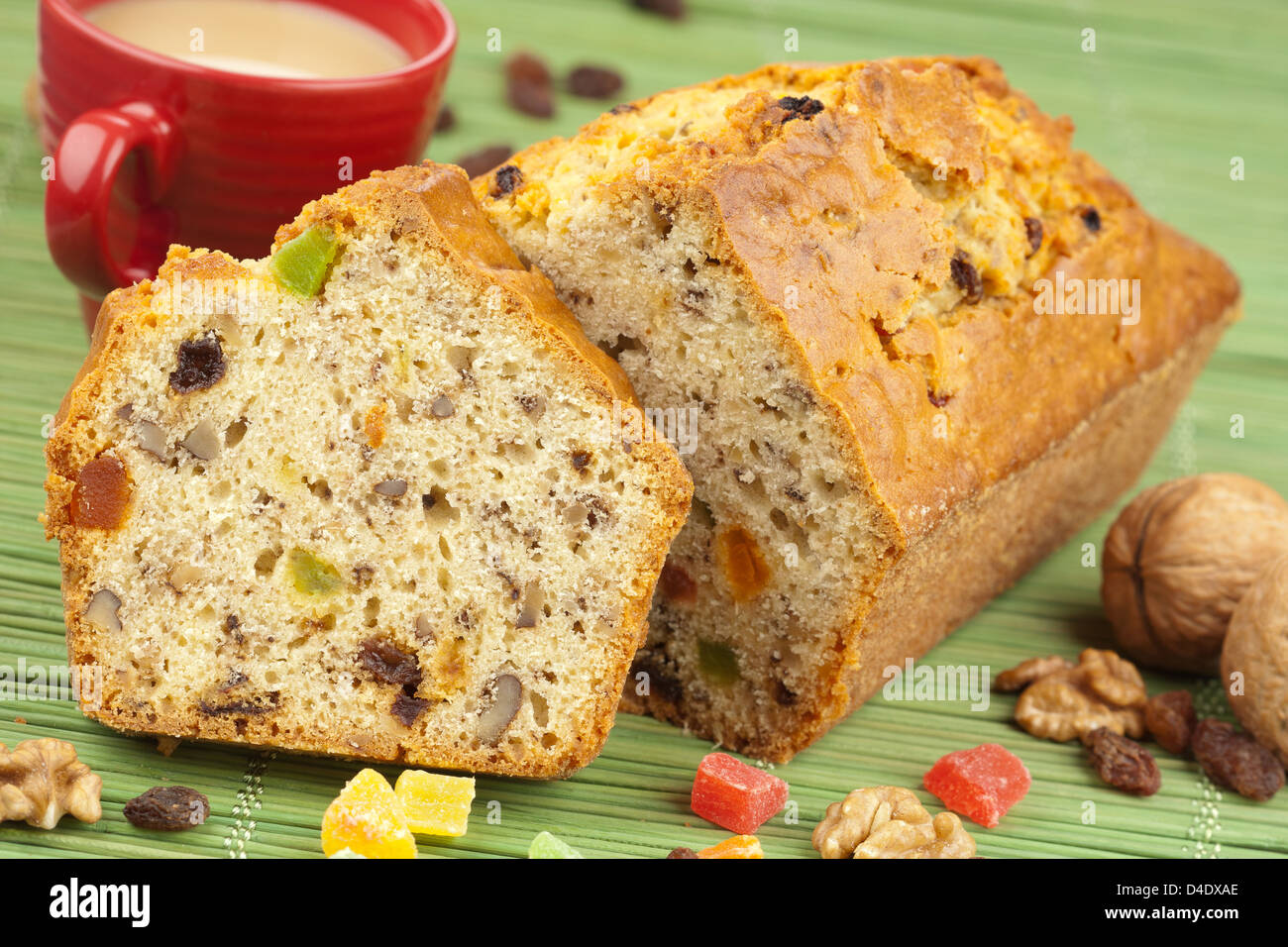 Fruit cake with coffee Stock Photo Alamy