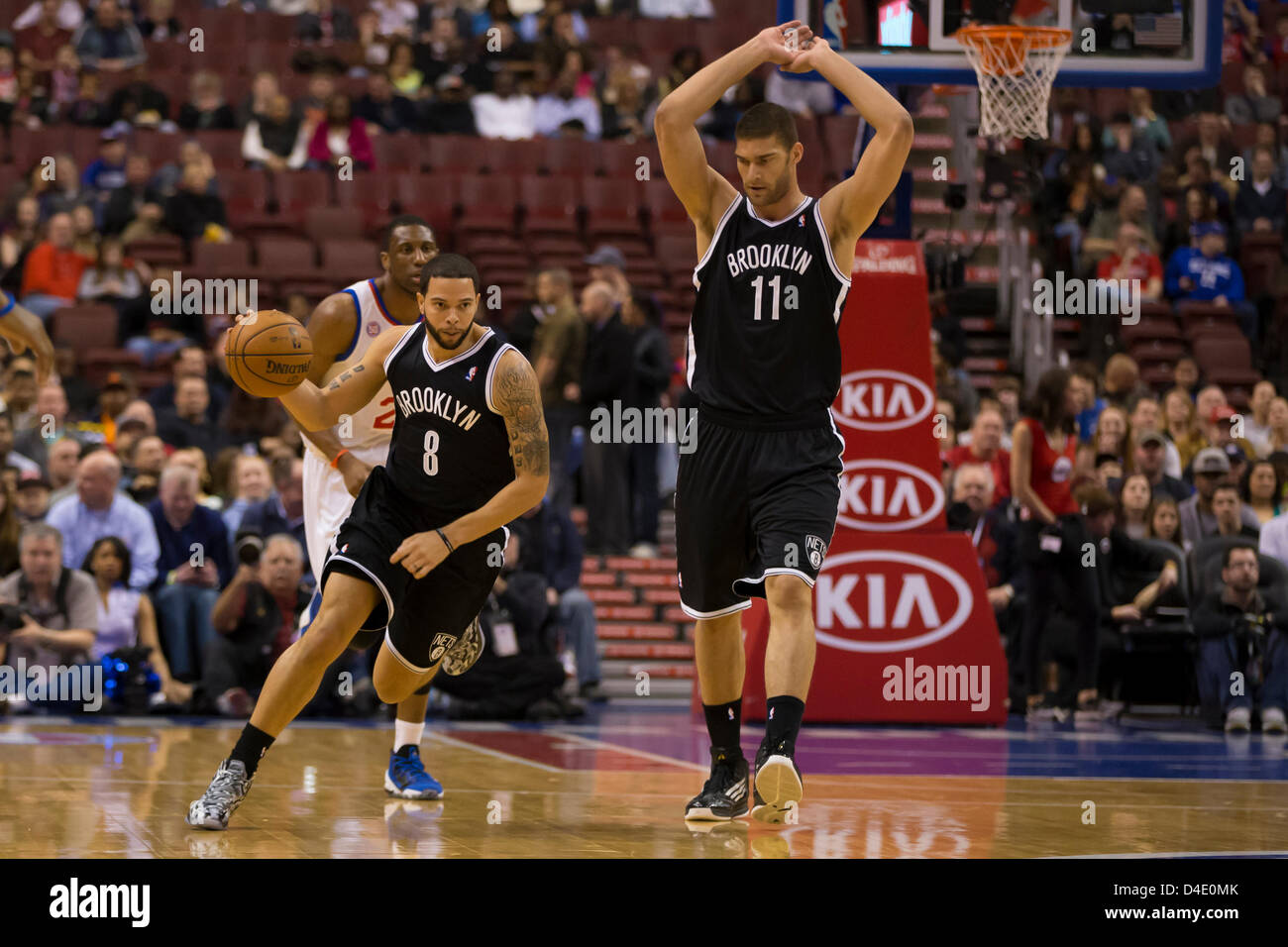 March 11, 2013 Brooklyn Nets point guard Deron Williams (8) brings the