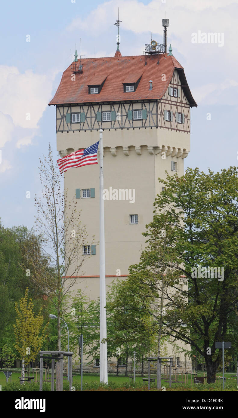 A historic water tower pictured on the premises of US Army training area Grafenwoehr, Germany, 06 May 2008. Some years ago, the U.S. Administration had decided to massively upgrade Grafenwoehr while other German bases will be shut down. US Army and private investors will pump more than one billion euro in the upgrade by the end of 2008 to make the training area the biggest US Army- Stock Photo