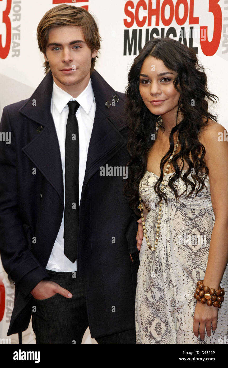 Actors Zac Efron and Vanessa Hudgens arrive at the German premiere of 'High School Musical 3: Senior Year' at Mathaeser Filmpalast in Munich, Germany, 05 October 2008. Photo: Hubert Boesl Stock Photo