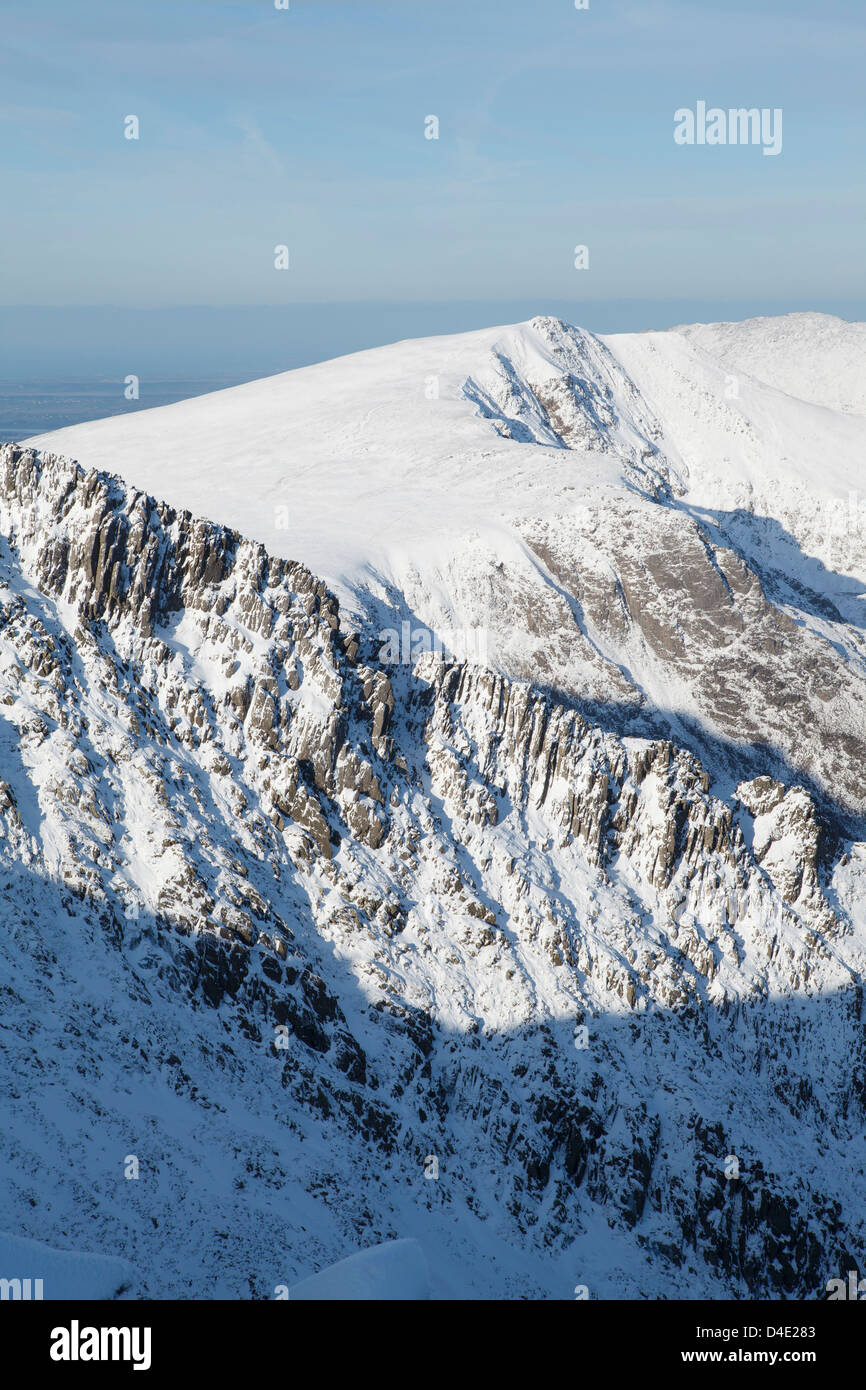 Winter View of Y Garn from the Glyder Range, Snowdonia Stock Photo