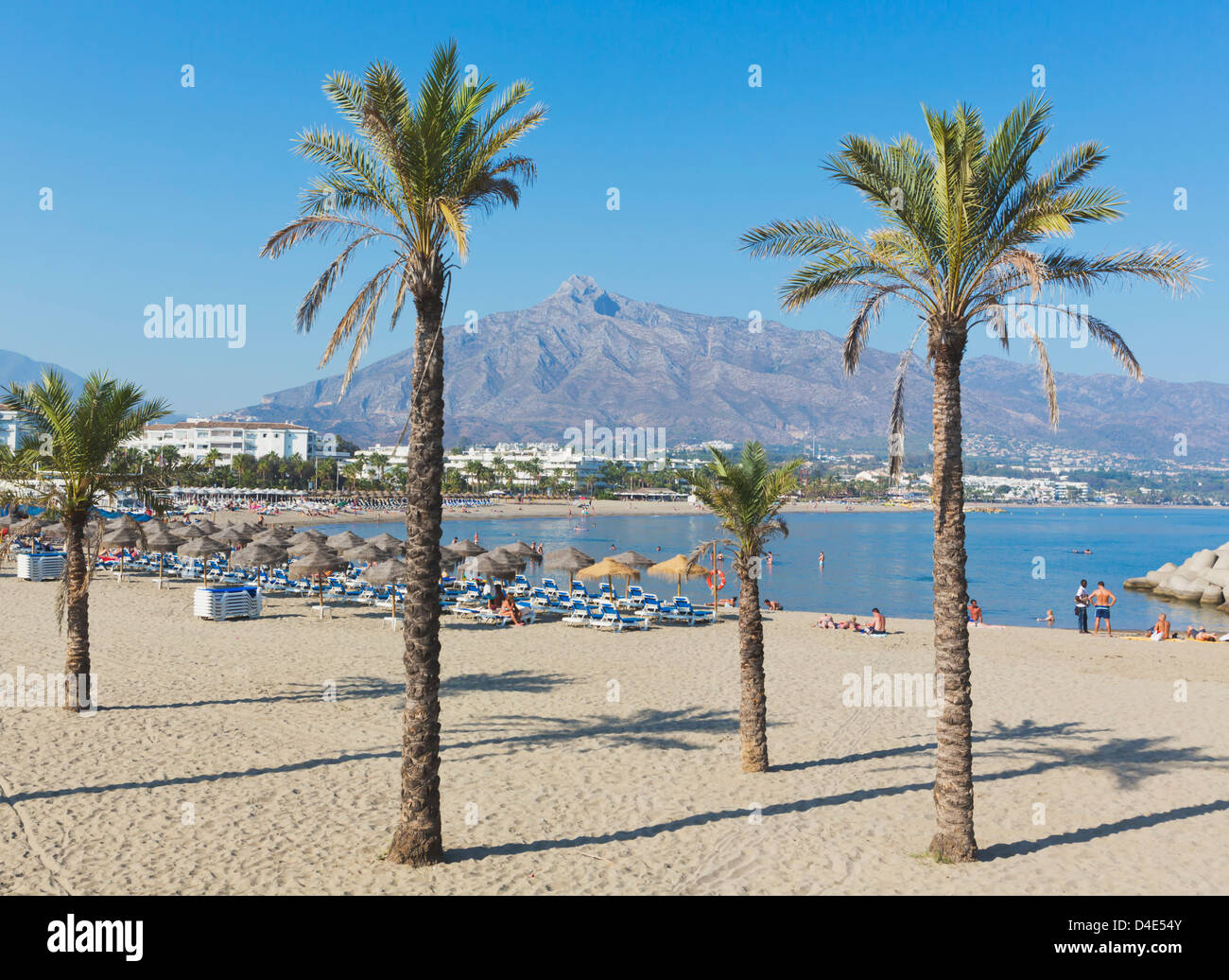 Puerto banus beach with la concha mountain in background; marbella
