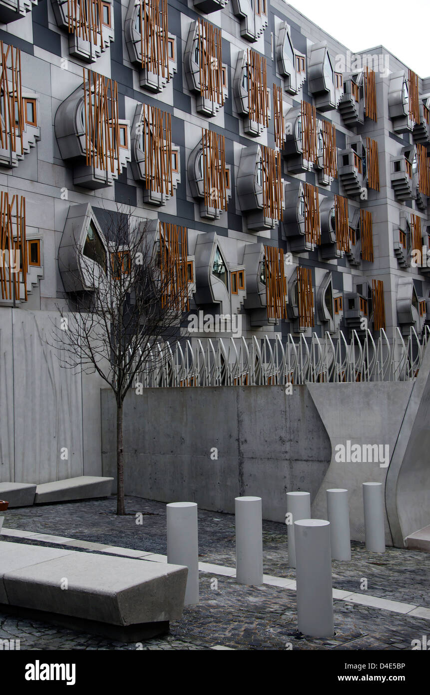 Part of the controversial Scottish Parliament building at Holyrood in Edinburgh, Scotland. Stock Photo