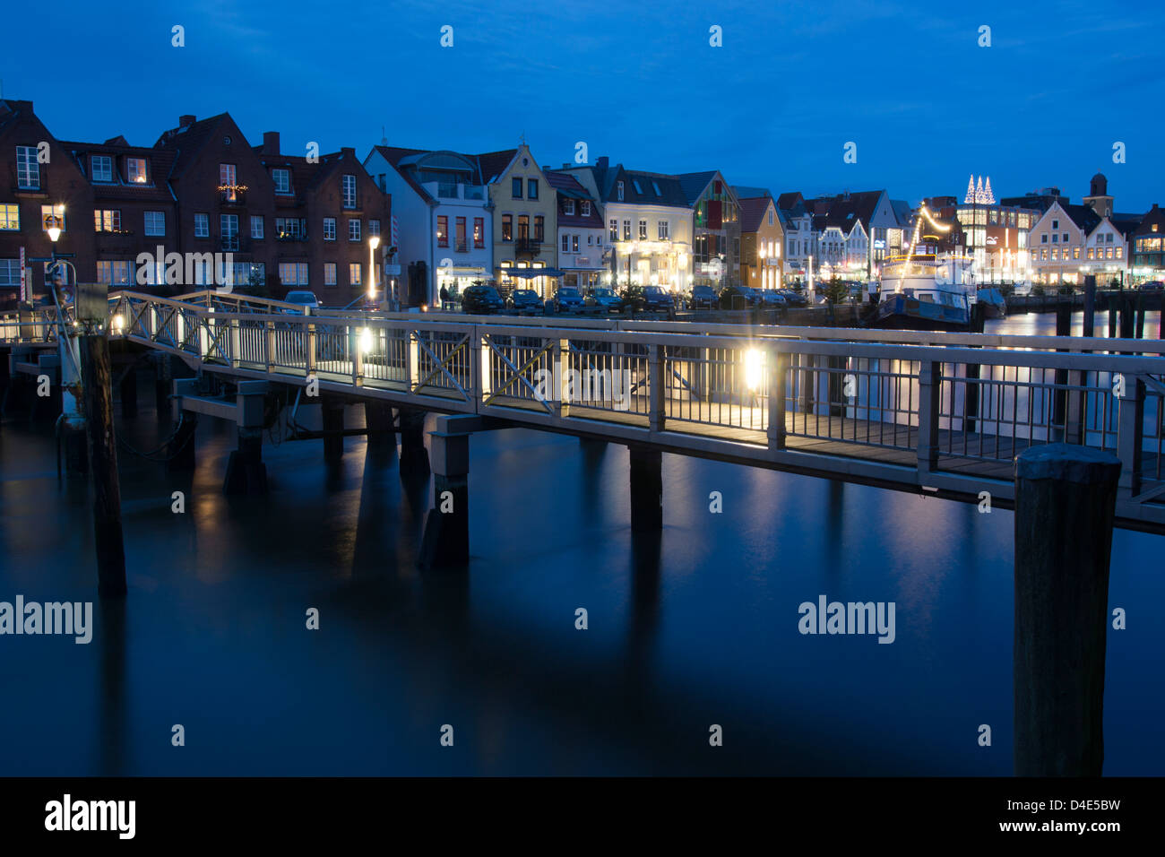 Inner harbour of Husum at night, North Sea, North Frisia,  Schleswig-Holstein, Germany, Europe Stock Photo