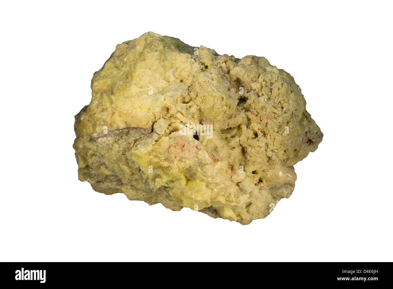 Volcanic sulfur deposited by a fumarole. Stock Photo