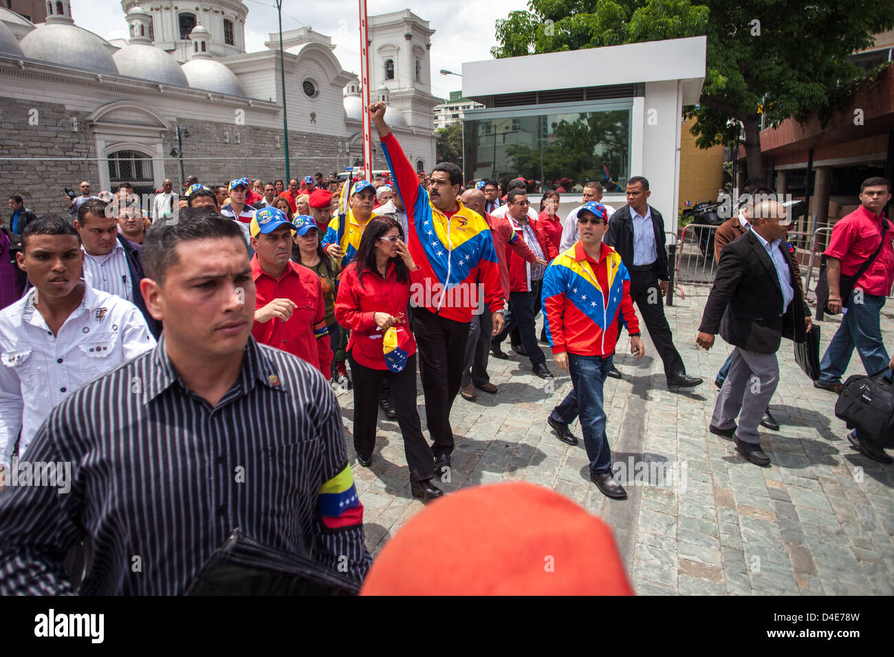 Venezuelan President in Charge Nicolas Maduro walks during the official registration of his candidacy Stock Photo