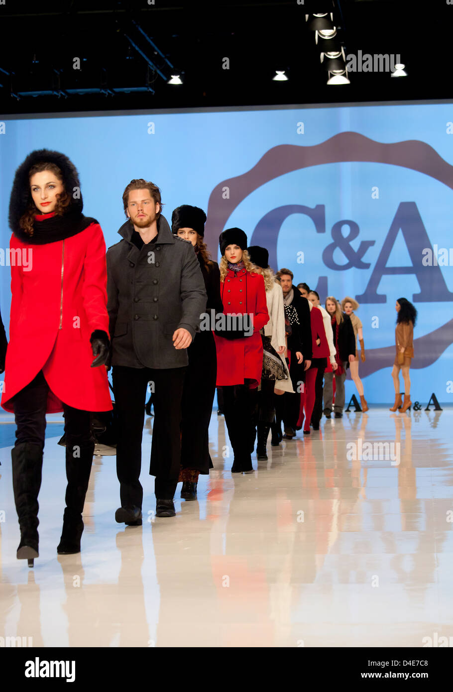 Duesseldorf, Germany, Models present on the C & A fashion show, the fall and winter fashion Stock Photo