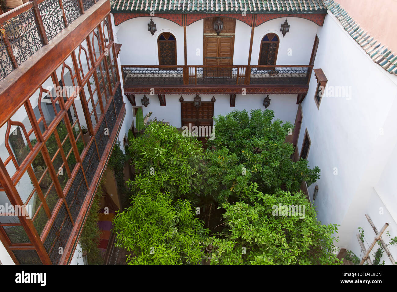 Interior courtyard of "riad" (guesthouse), Marrakech, Morocco Stock Photo