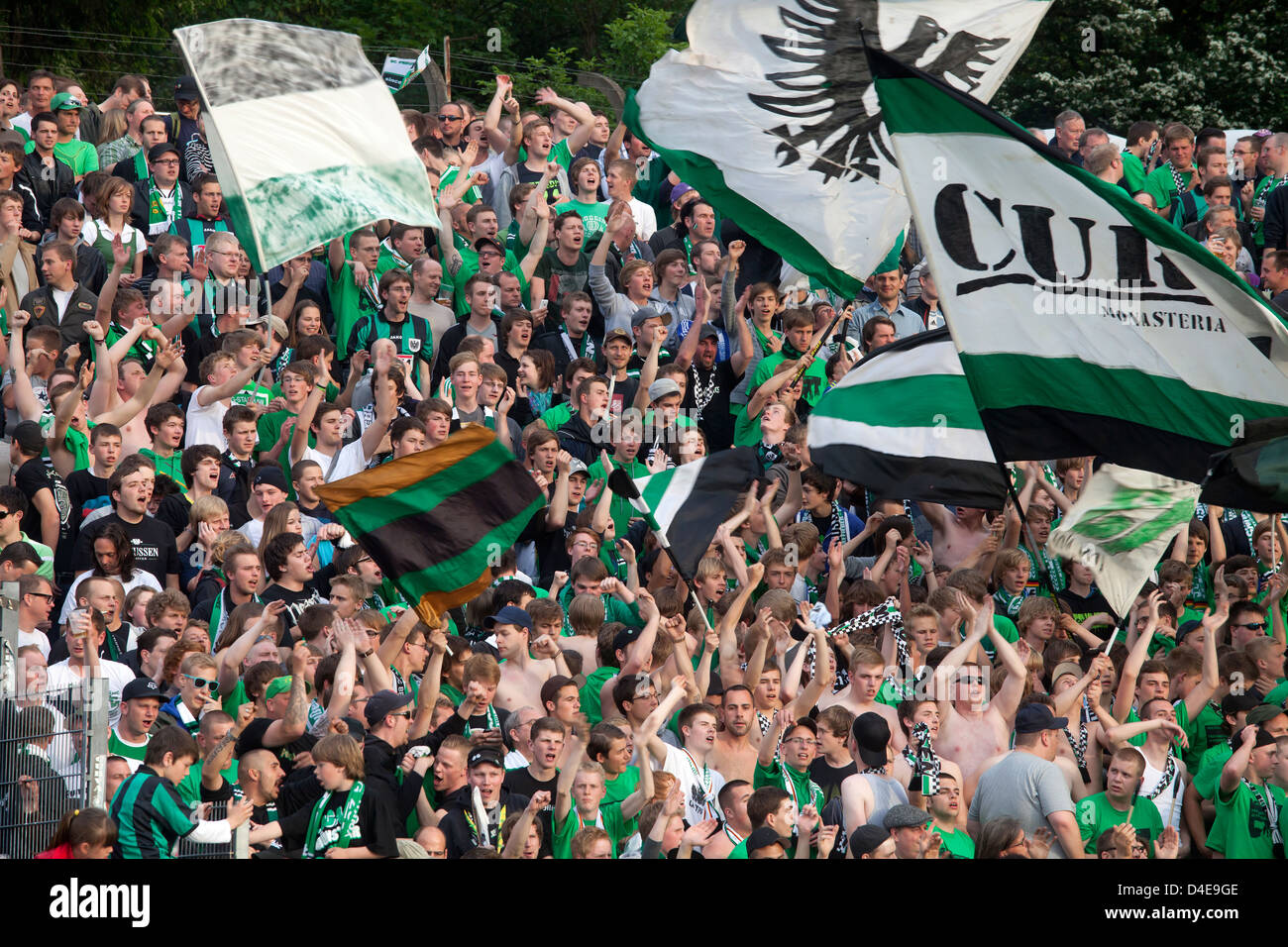 Muenster, Germany, Ultra fans celebrate their team Preussen Muenster. Stock Photo
