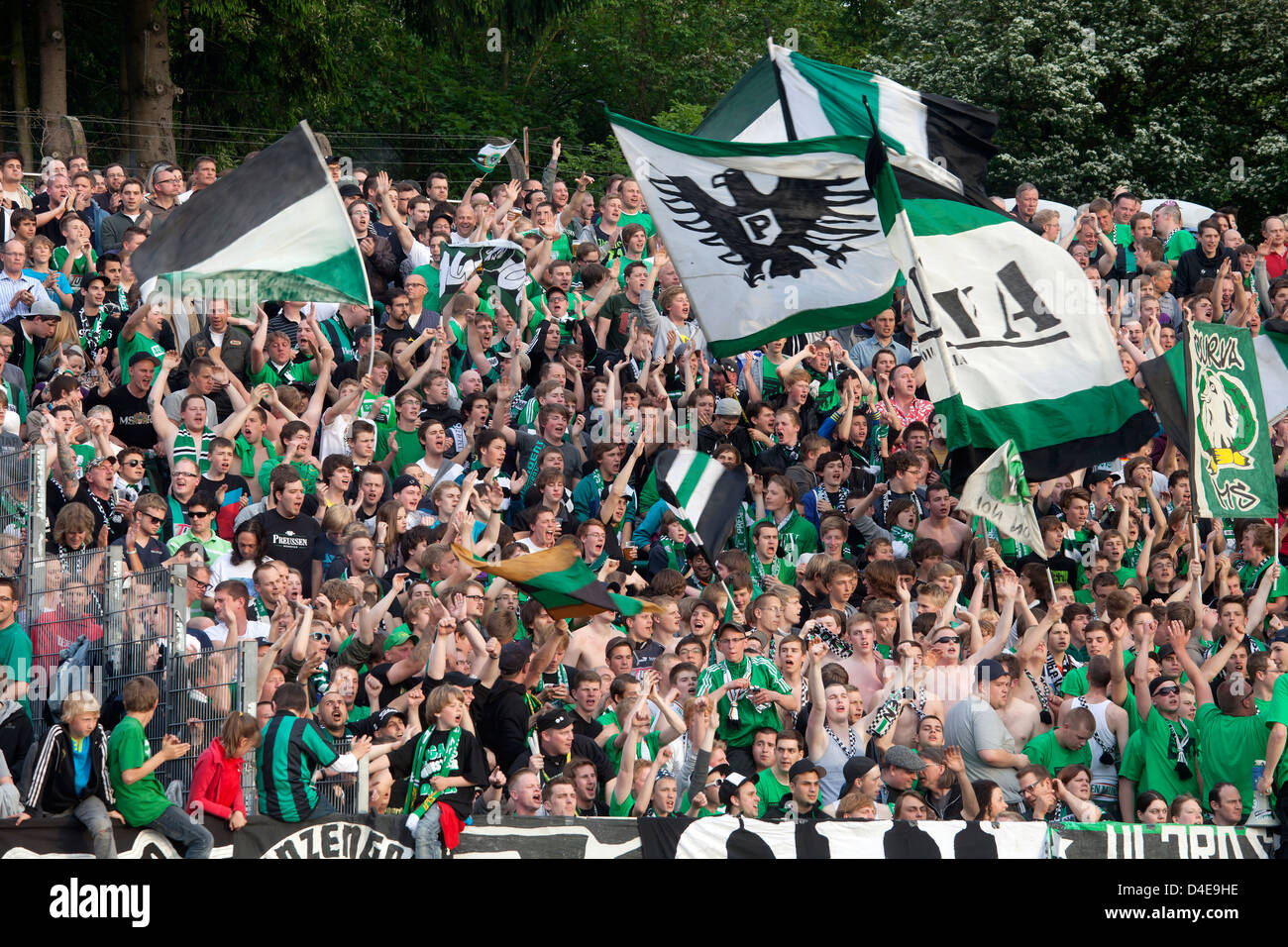 Muenster, Germany, Ultra fans celebrate their team Preussen Muenster. Stock Photo