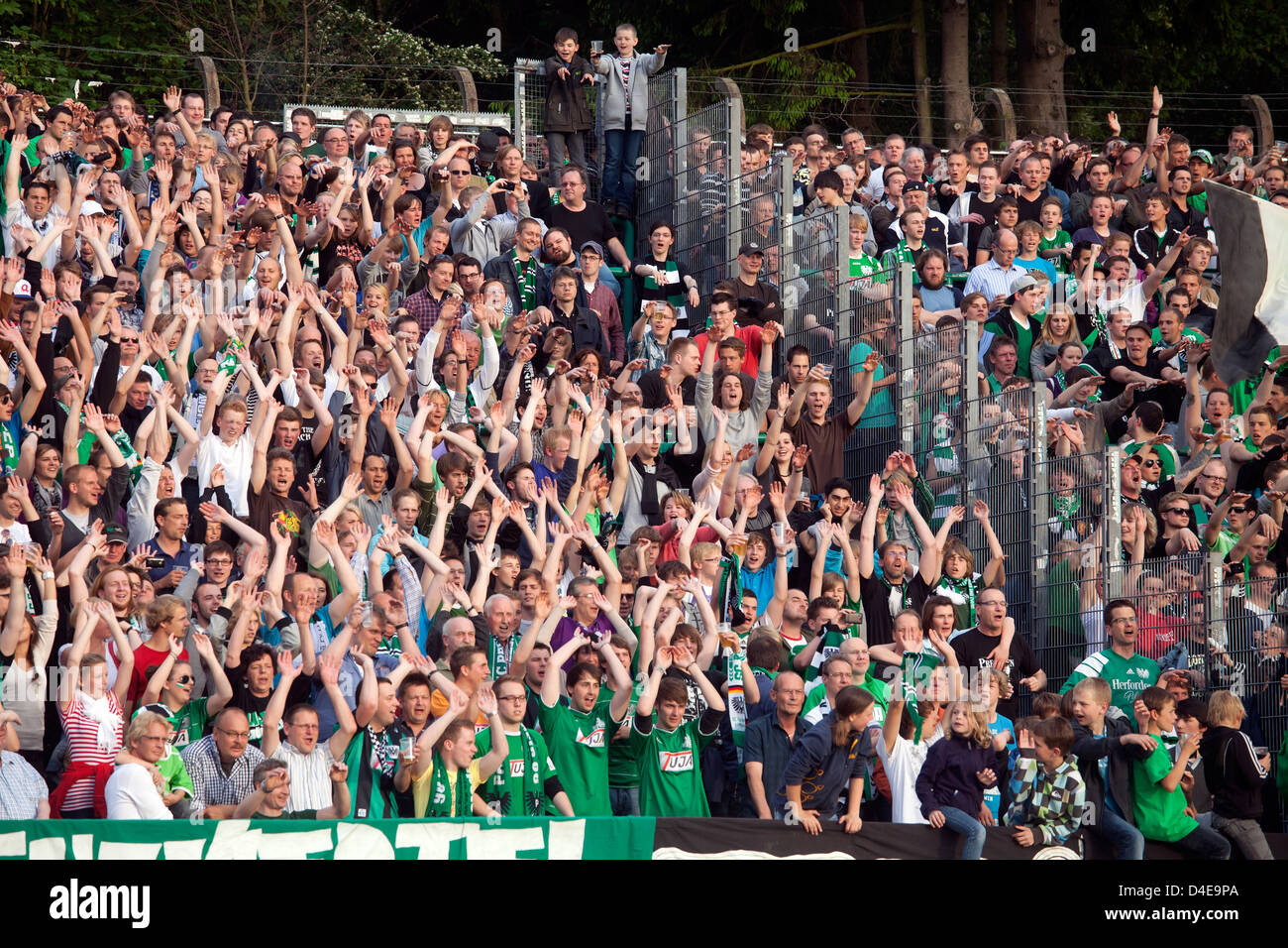 Muenster, Germany, soccer fans celebrate their team's Preussen Muenster Stock Photo