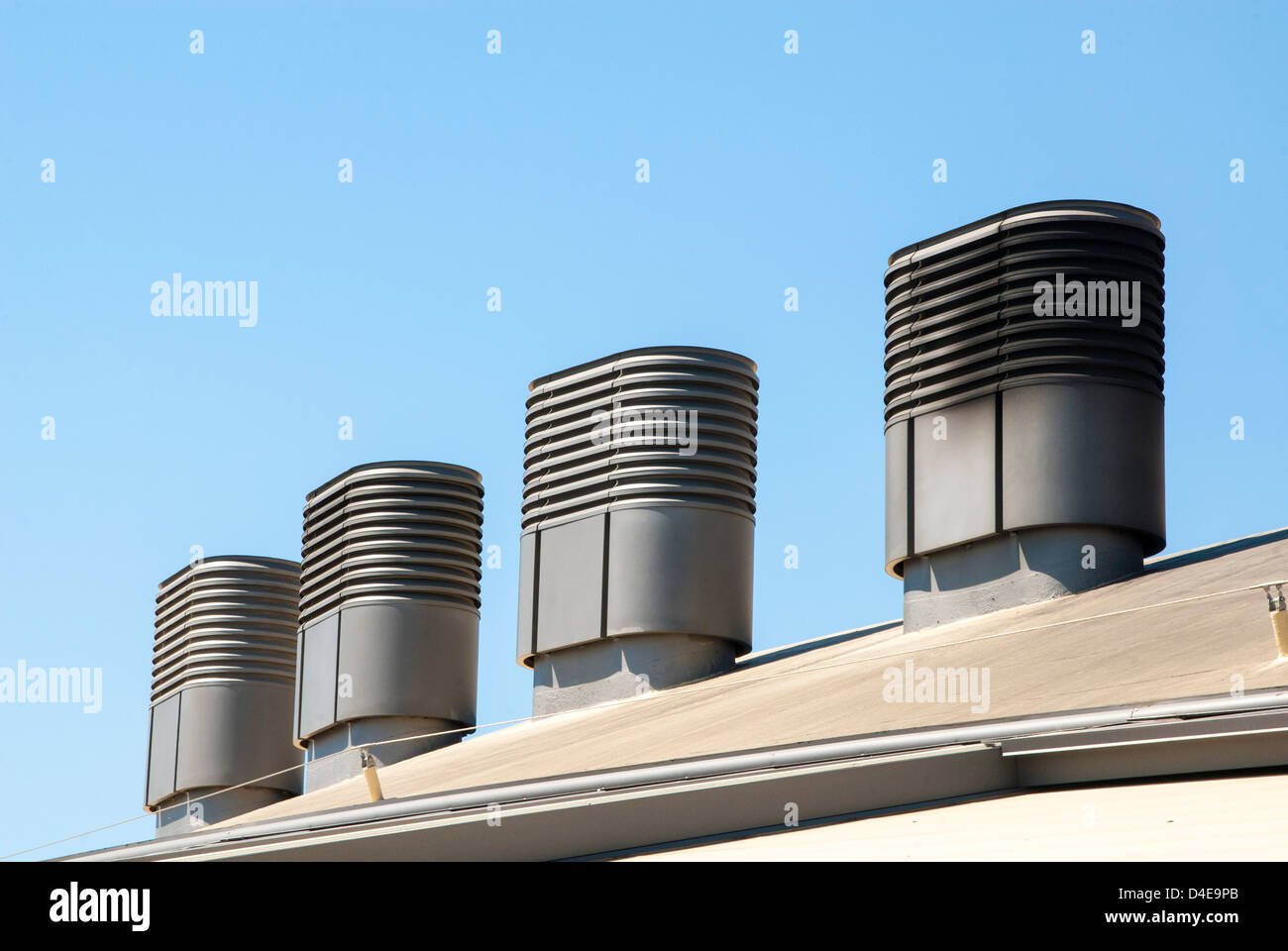 Chimneys on the roof of Las Arena Shopping Center in Plaza de Espanya, Barcelona, Spain Stock Photo