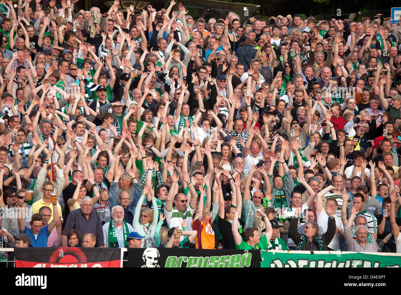 Muenster, Germany, soccer fans celebrate their team's Preussen Muenster Stock Photo