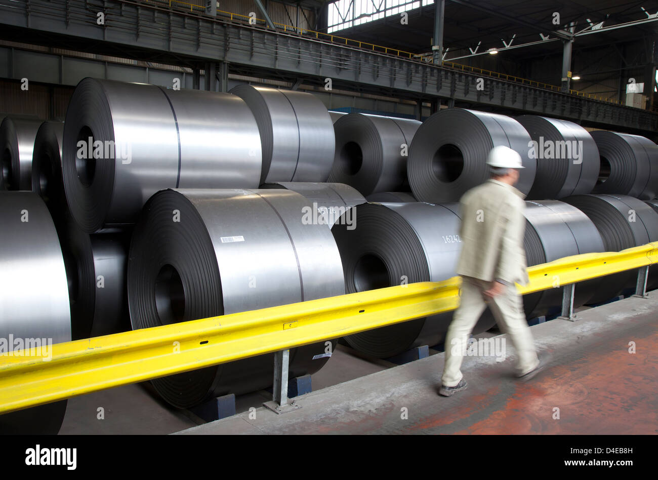 Duisburg, Germany, finished steel coils in the stock of ThyssenKrupp