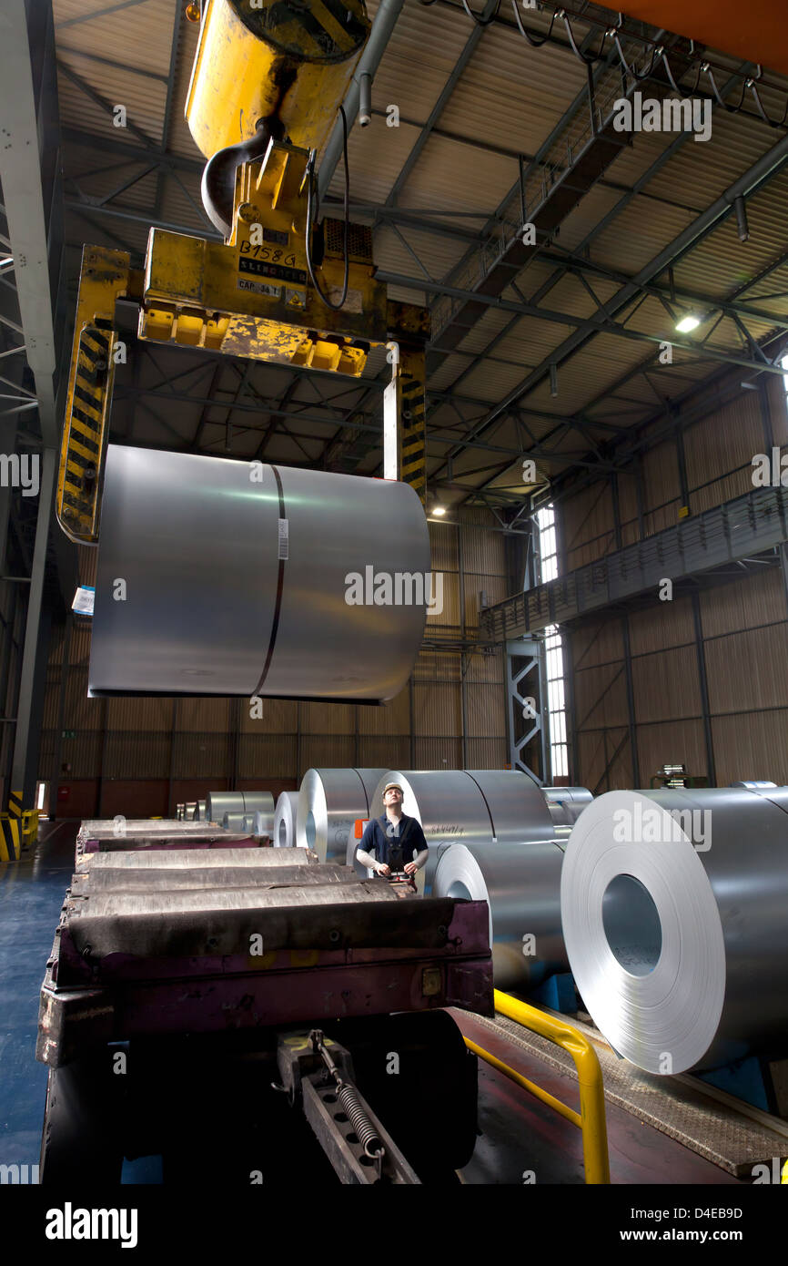 Duisburg, Germany, finished steel coils in the stock of ThyssenKrupp