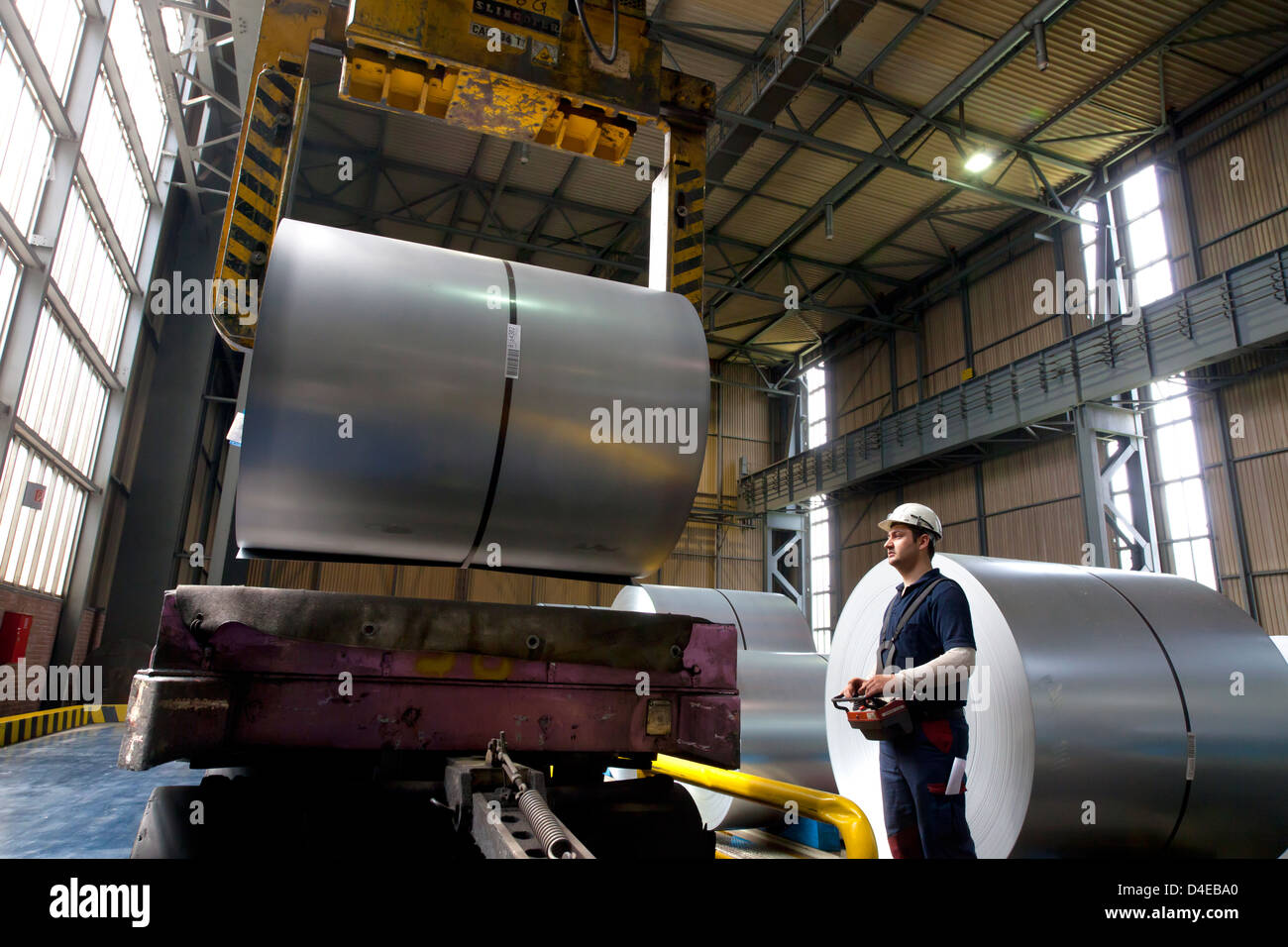 Duisburg, Germany, finished steel coils in the stock of ThyssenKrupp
