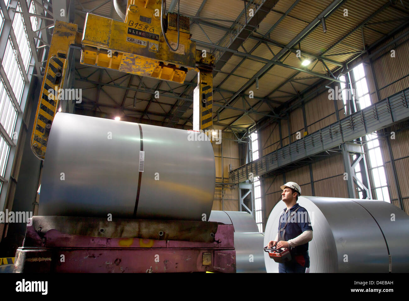 Duisburg, Germany, finished steel coils in the stock of ThyssenKrupp