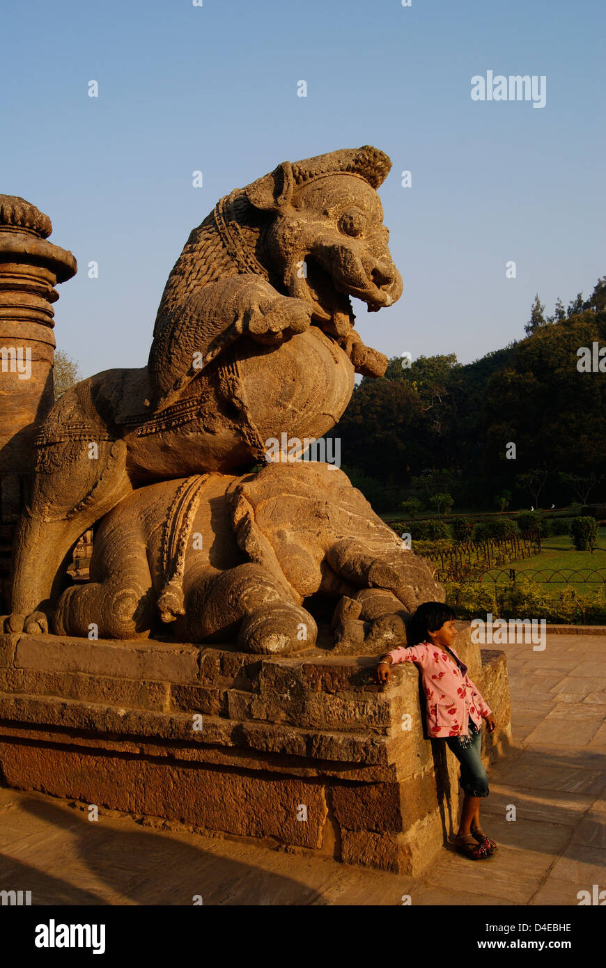 Mythical Lion and Elephant Statue of Konark Sun Temple at Orissa India Stock Photo